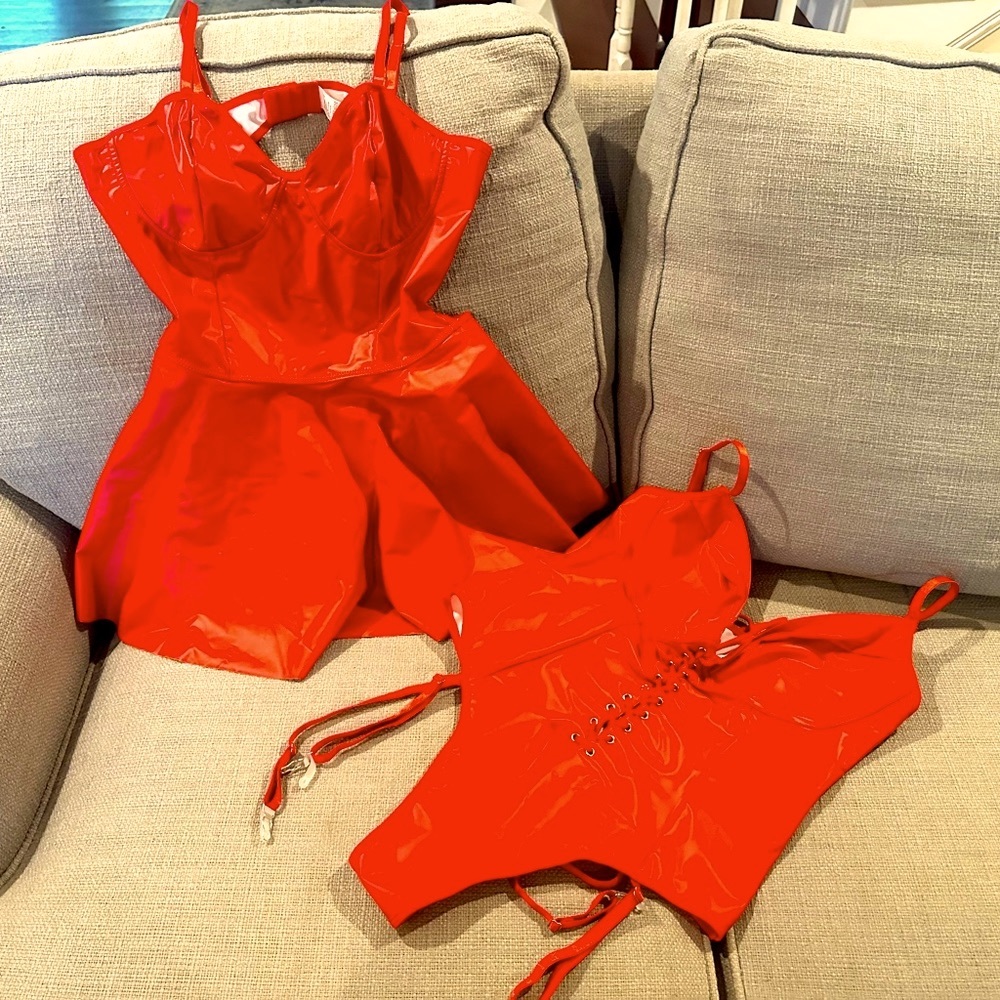 2 sexy red pleather lingerie perfect for Halloween